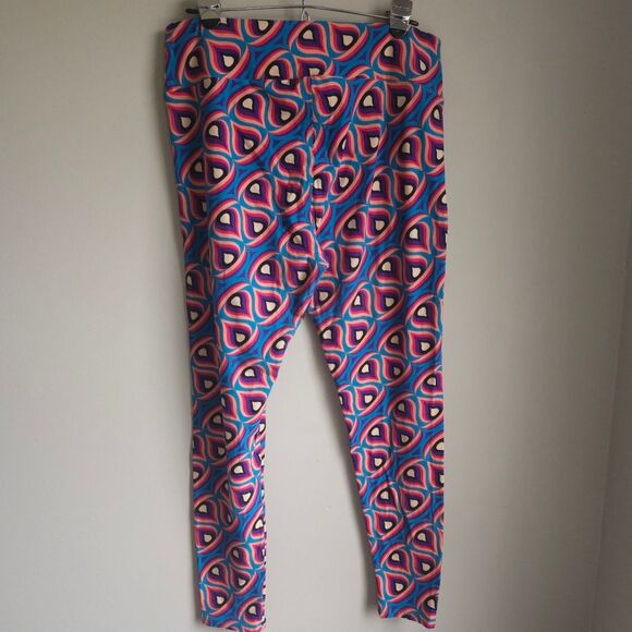 Lularoe Tall and Curvy Leggings Women's OS Stretch Geometric Plus Size Peacock - Picture 3 of 4
